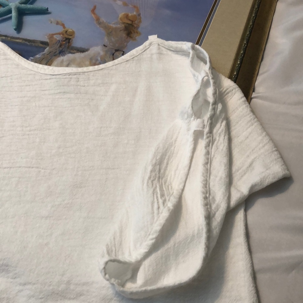 Soft Surrounding cute cotton tunic, 3/4 cut out sleeves. Size MP